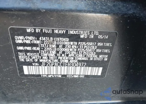 2014 Subaru Xv Crosstrek 2.0I Premium z USA, uszkodzony, nr VIN JF2GPACC1EH304972